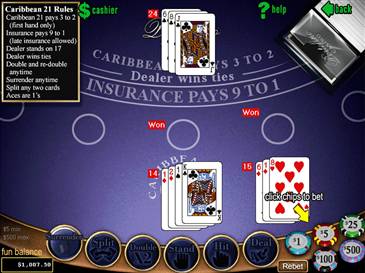 SCREEN SHOT: ONLINE CARIBBEAN 21 GAME