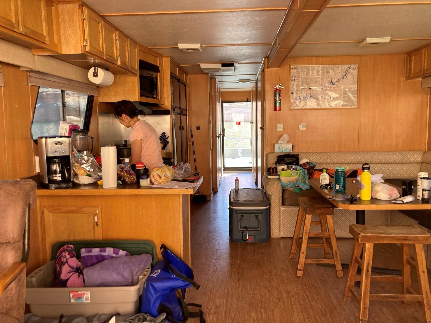 The living room and kitchen