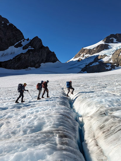 Stepping over a crevasse